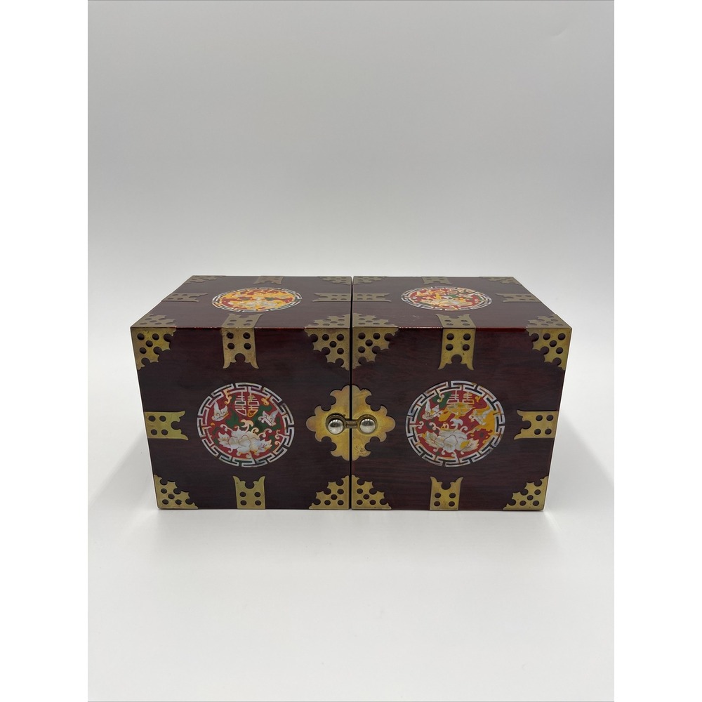 Unique Asian‎ Wooden Lacquer Shell Inlay Box #006